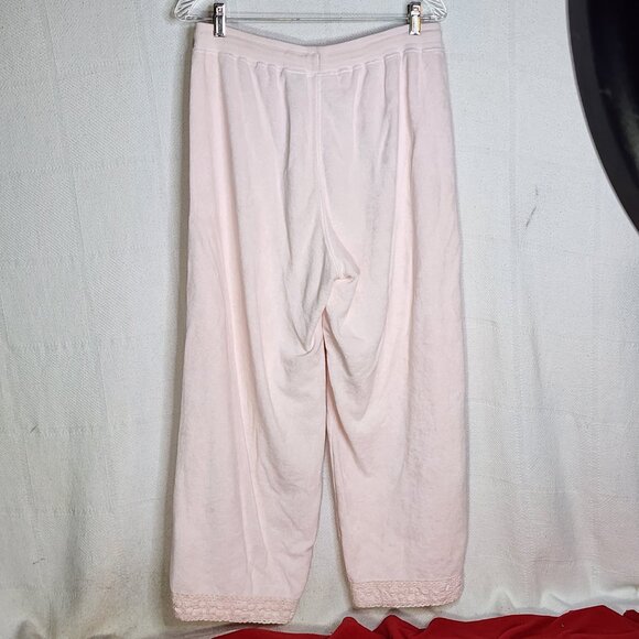 Spa Chico's Pink Terry Cloth Cotton Poly Tie Lace Hem Lounge Pants Chico 2 US 12 - Picture 9 of 16